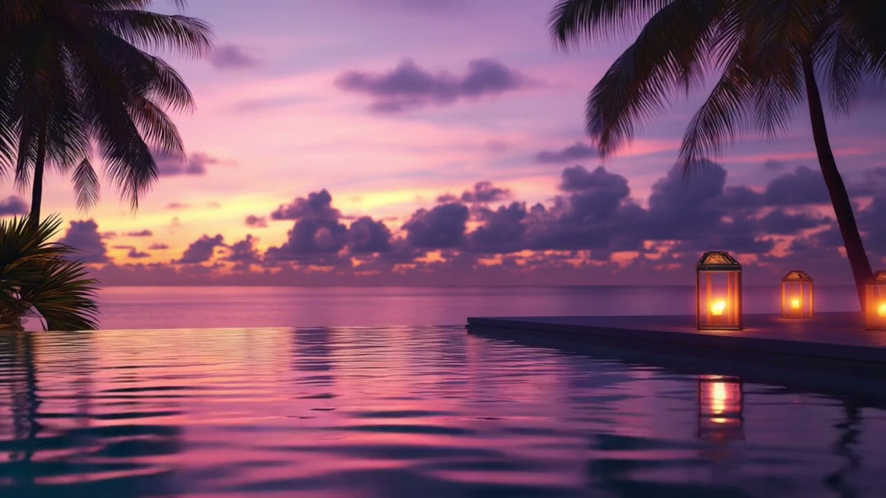 Luxury Infinity Pool Sunset Ambience 🌊 Maldives Ocean Sounds for Relaxation