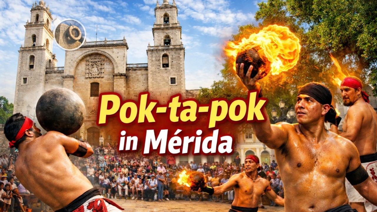Ancient Maya Fire Ball Game in Mérida 🇲🇽 | Pok Ta Pok Mayan Ritual Performance
