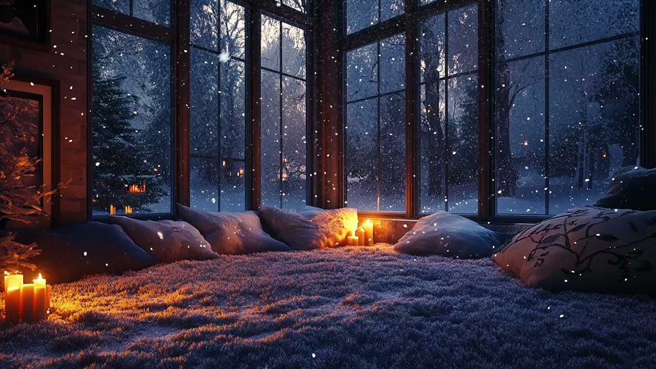 Cozy Winter Jazz | Snowy Night with Candlelight & Soft Music Ambiance | Midnight Jazz Harmony