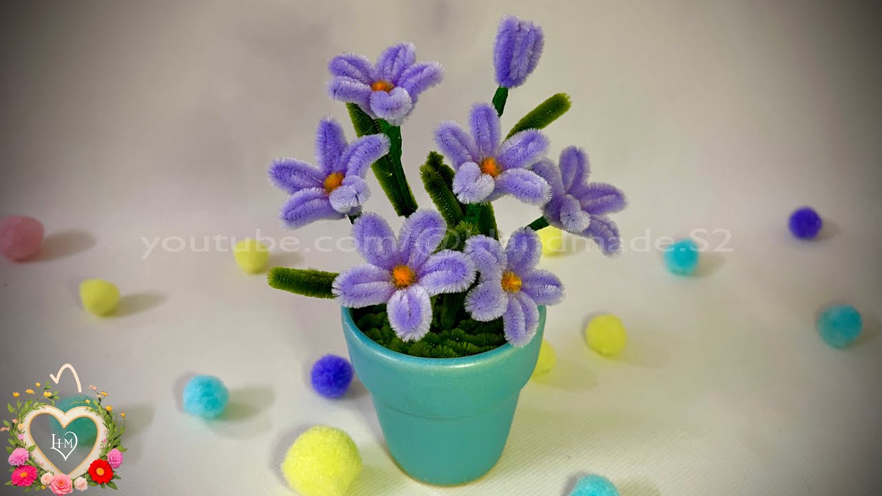 Cách làm chậu hoa Thủy Tiên mini bằng kẽm nhung - How to make a Purple Daffodils flower ! #hms2