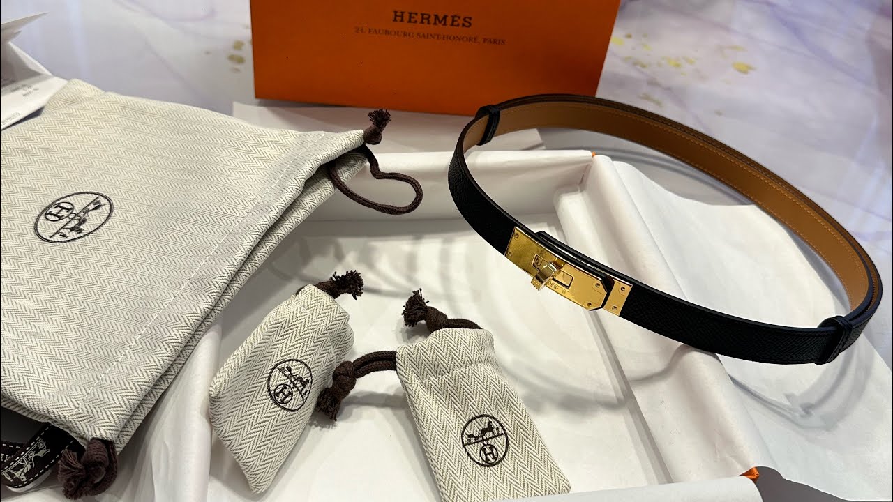 HERMES KELLY belt black epsom leather with golden hardware 🍊#hermes #hermeskelly #hermesbelt