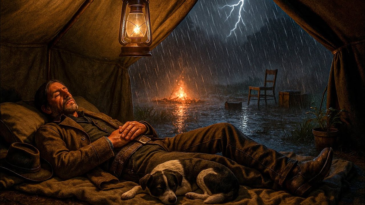 Tent Camping During Heavy Thunderstorms — John Marston & Dog Sleeping Peacefully|RDR2 ASMR 