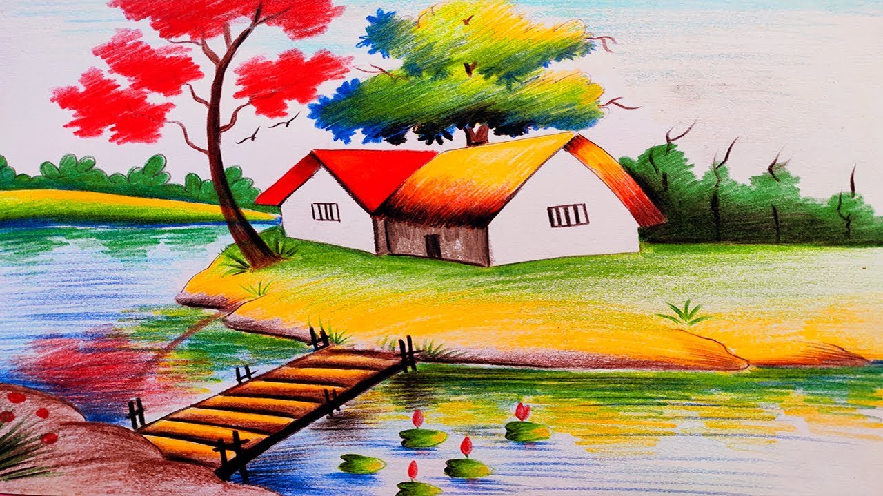 Landscape Scenery Drawing by Color Pencil /Color pencil Drawing for Beginners