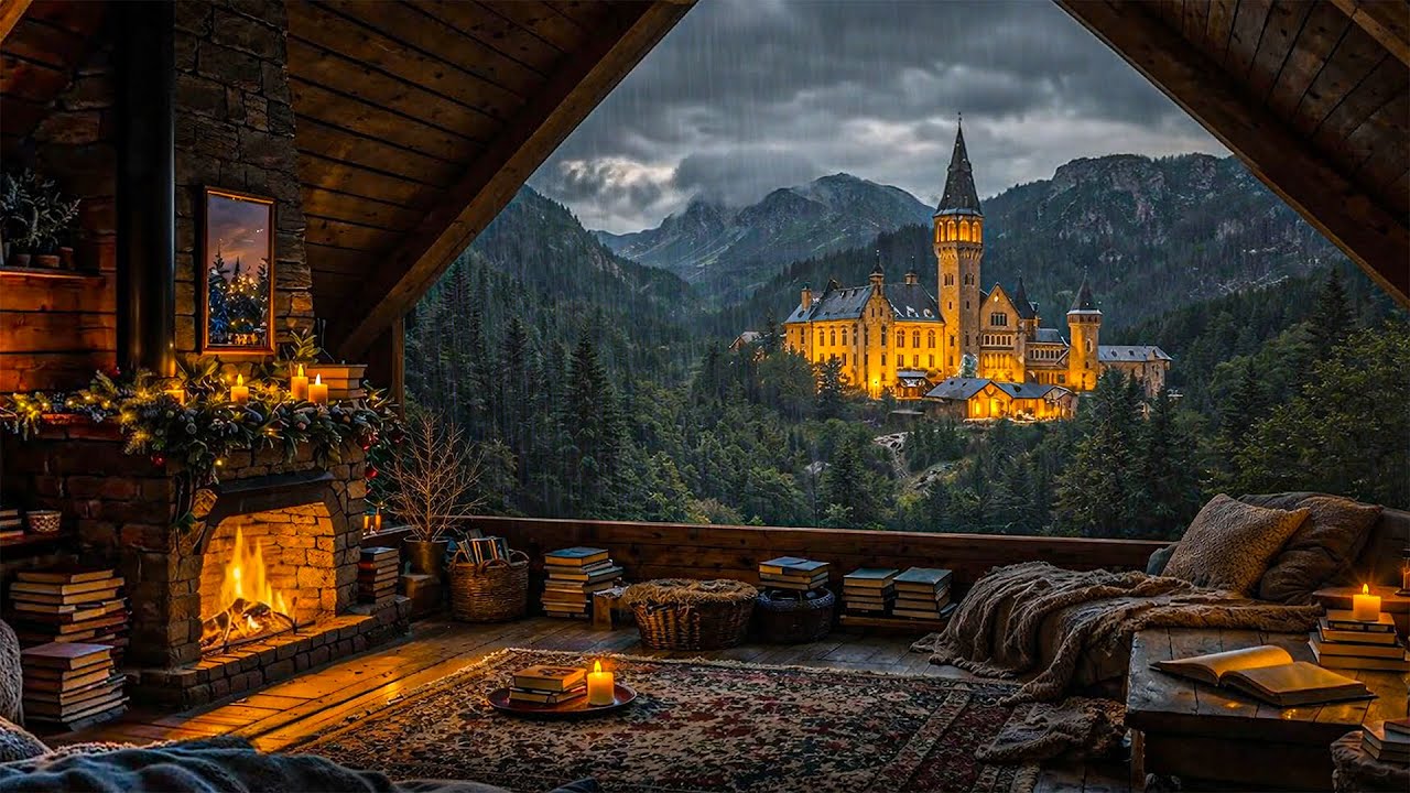 Cozy Mountain Cabin Ambience 🌧️🔥 Fireplace,  Rainy Night for Deep Sleep & Relaxation