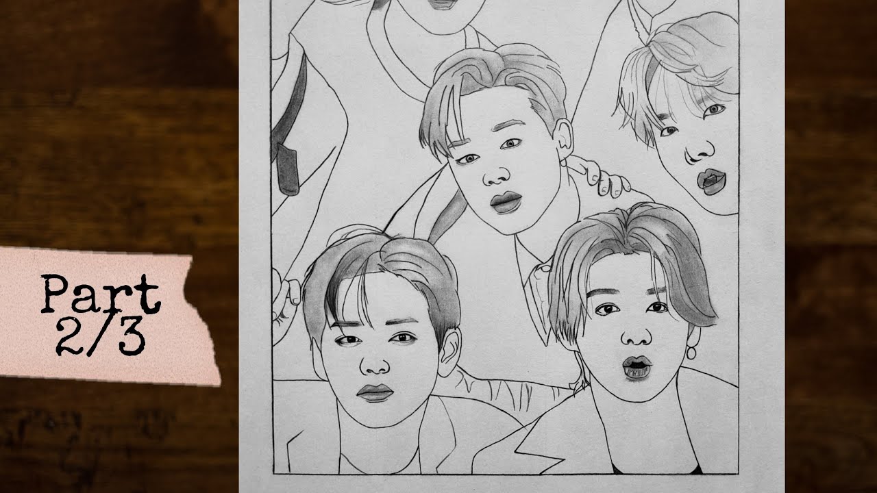 How to draw BTS Group Sketch -  step by step Outline Drawing Tutorial | YouCanDraw