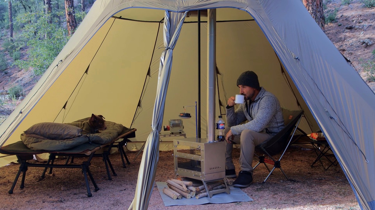 Solo Camping with My Dog . Relaxing in Warm Shelter ASMR