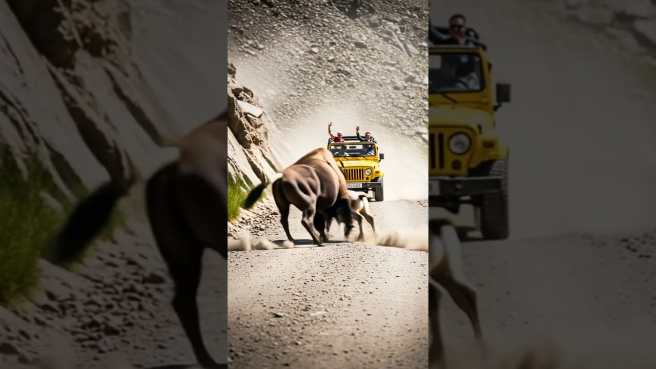 Unbelievable standoff! Watch this goat defy gravity on a cliff to escape a massive yak. 