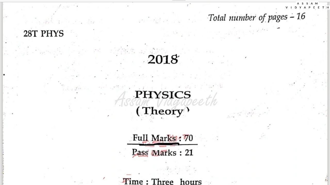 HS Final 2018 PHYSICS Question Paper (AHSEC) | @assamvidyapeeth | PYQs 2014-2023
