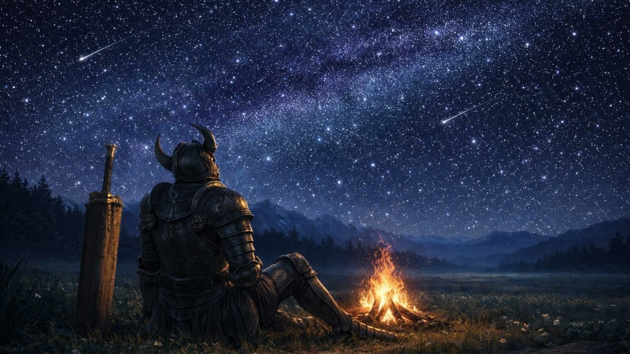 Stargazing Medieval Lofi ✨ Knight by the Campfire | Calm Night Fantasy Music