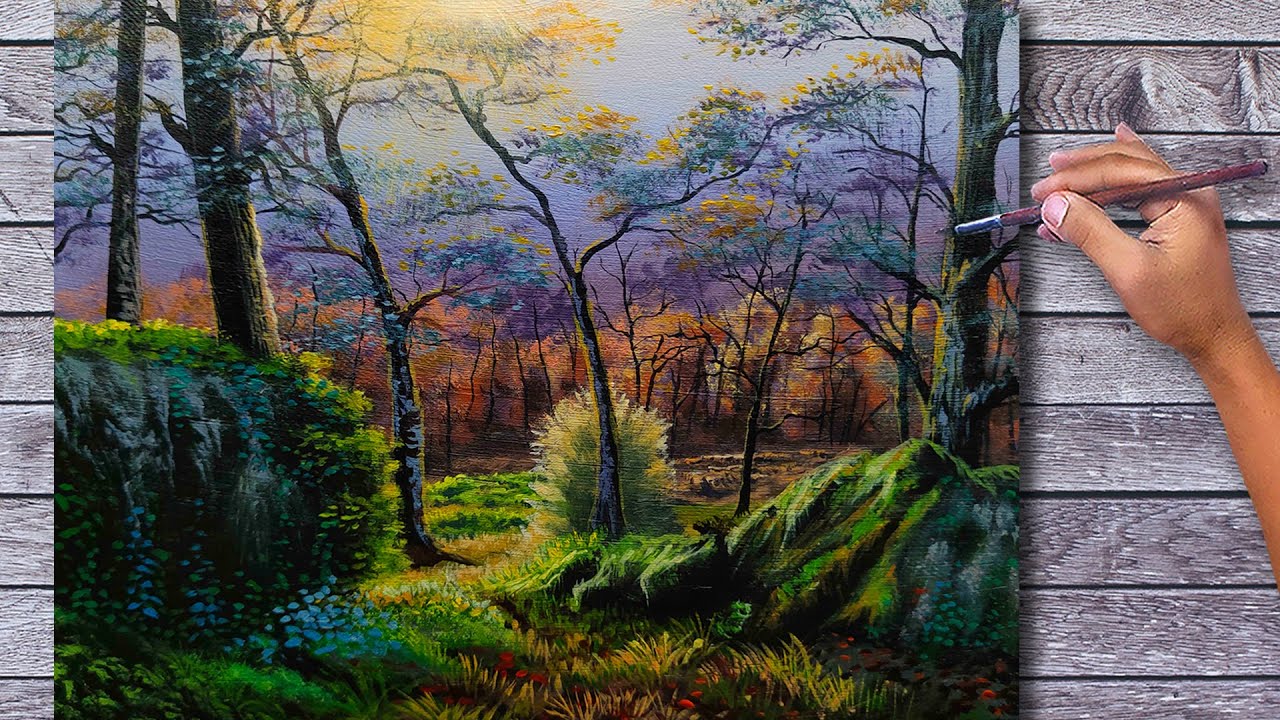 Acrylic Golden Hour Painting Time-lapse / Deep Forest / Fine Art