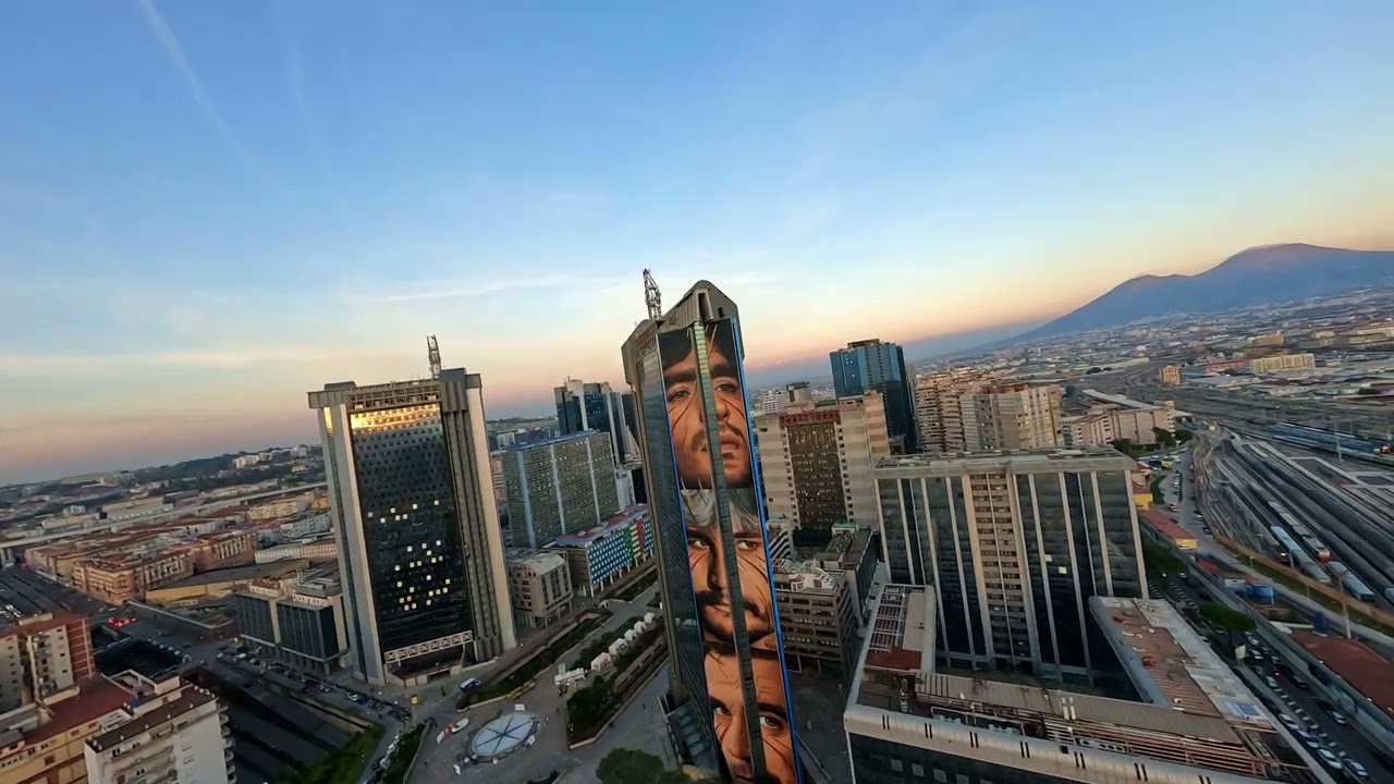 Murales centro direzionale Napoli  Maradona, Pino Daniele ,Massimo Troisi FPV DRONE