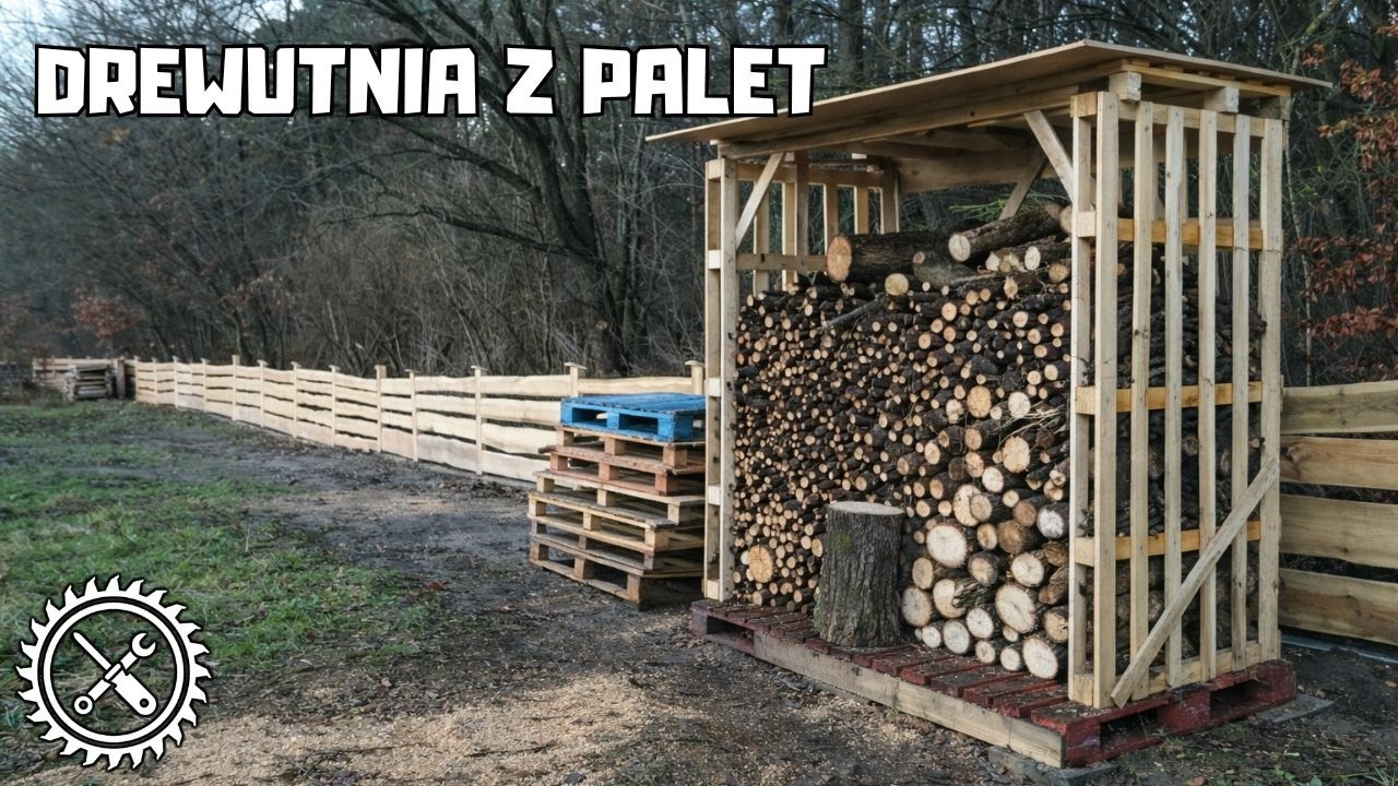 Drewutnia z palet / Prowizoryczna, tymczasowa wiata na drewno w jeden dzień