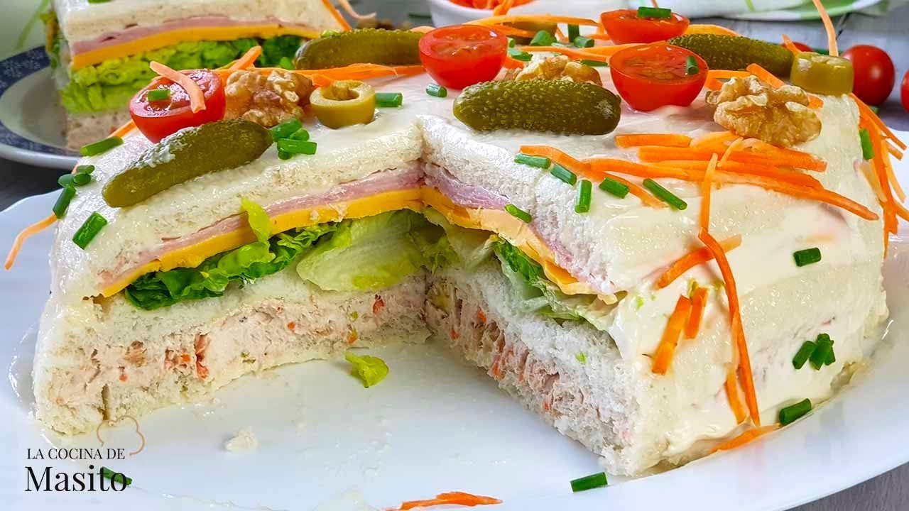 Pastel frio de atun con pan de molde. Receta facil y muy rica