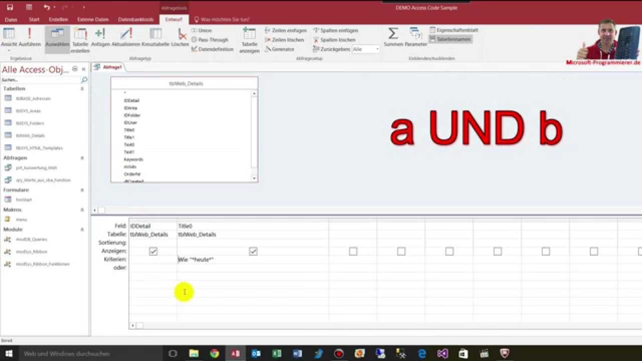 Abfragen in Access oder Excel mit Logischem Und