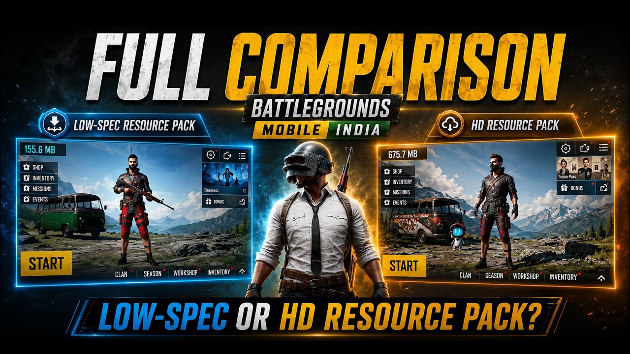 Difference between Low-Spec Resource Pack or HD Resource Pack | Comparison | BGMI | Hidden One