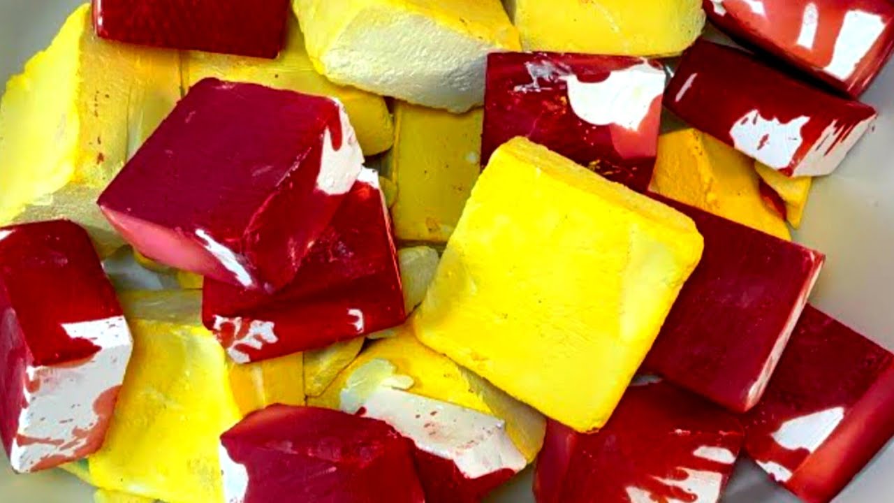 💛Red and Dyed Yellow Reformed Blocks | Crunchy | ASMR | Satisfying by@ASMRgymchalkIndonesia❤