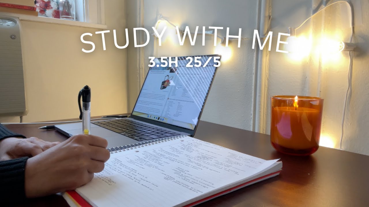 Study with me - 25 minutes, 5 minute break, with focus music - pomodoro - 3.5 hours