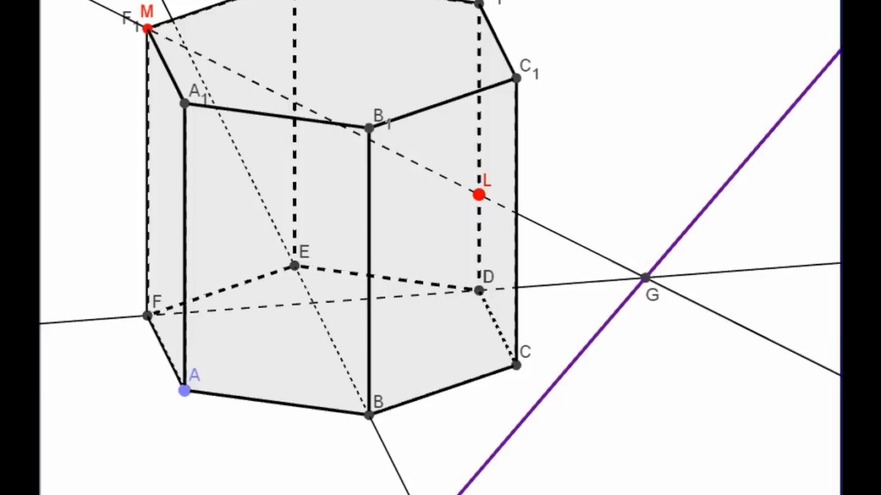 Řez pravidelného šestibokého hranolu rovinou KLM