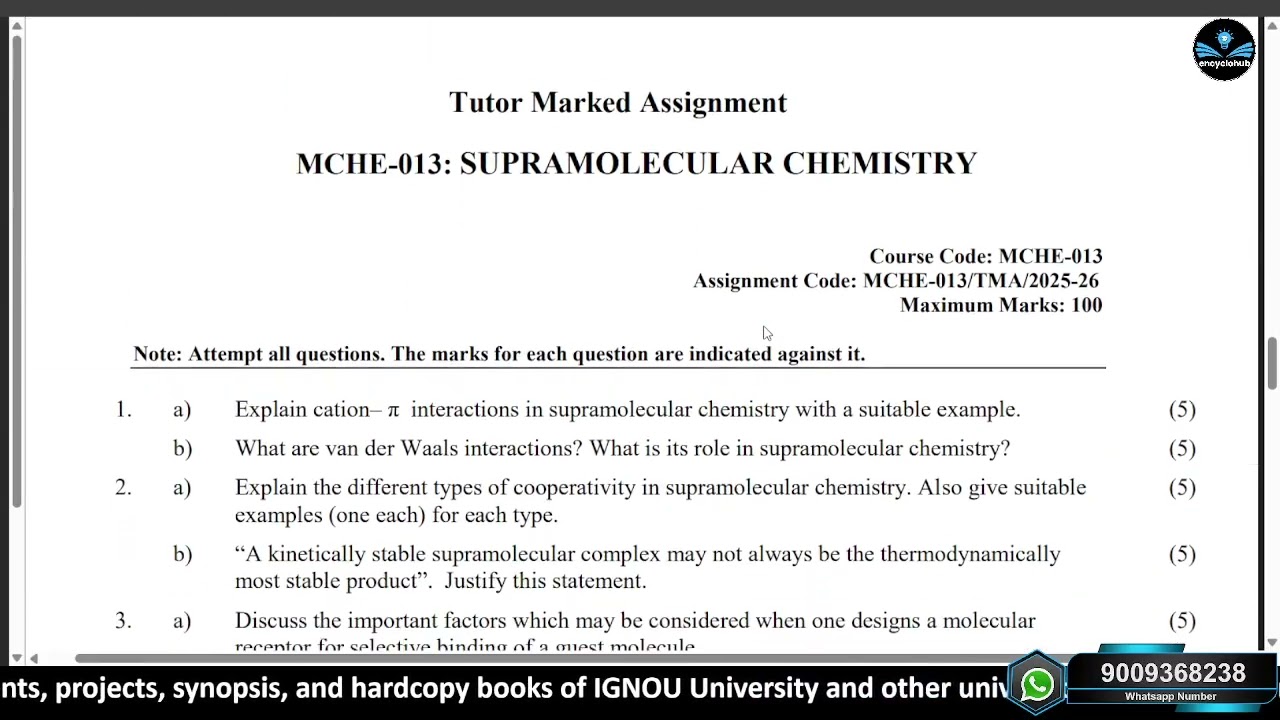 M.Sc. in Chemistry Programme (MSCCHEM) Course Code: MCHE-013 SOLVED ASSIGNMENT