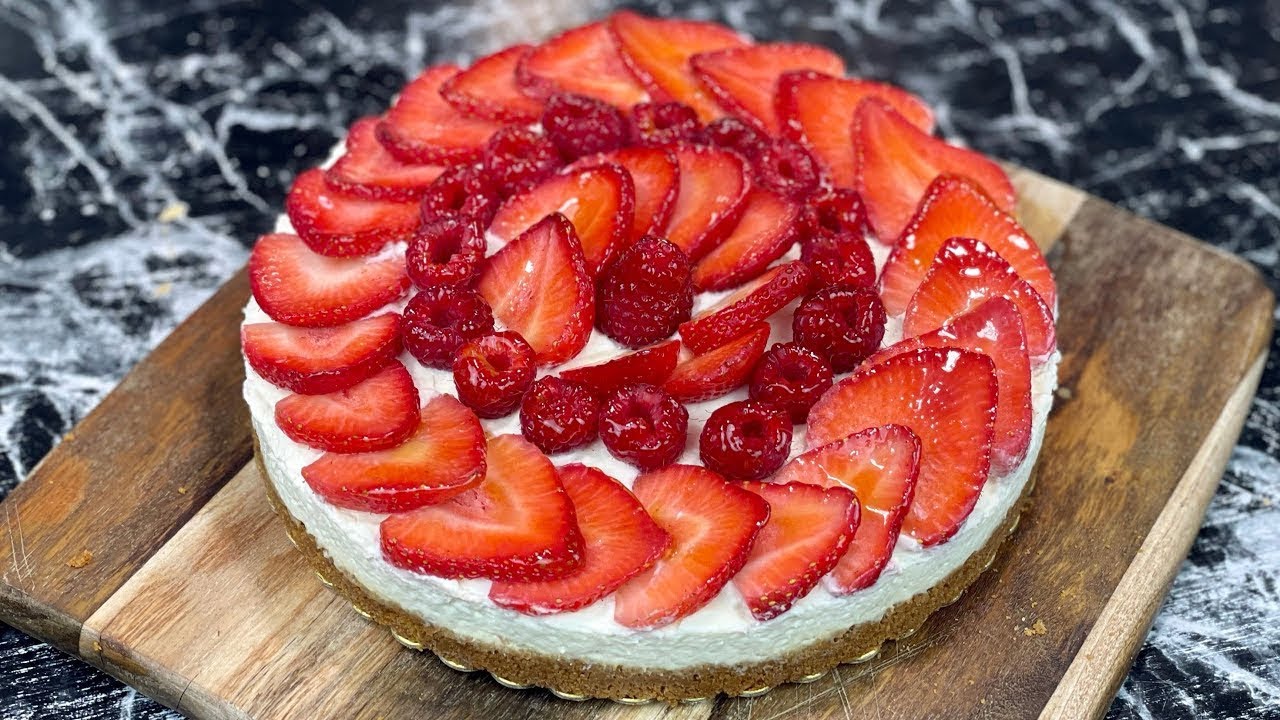 🍓Dessert express sans cuisson en moins de 30min 🍓 LA TARTE FRAISE/FRAMBOISE