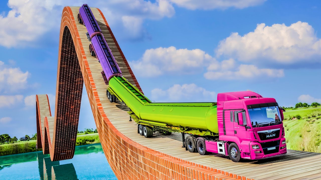 Cars vs Roller Coaster Bridge x Log Trap Challenge |👑BeamNG Drive