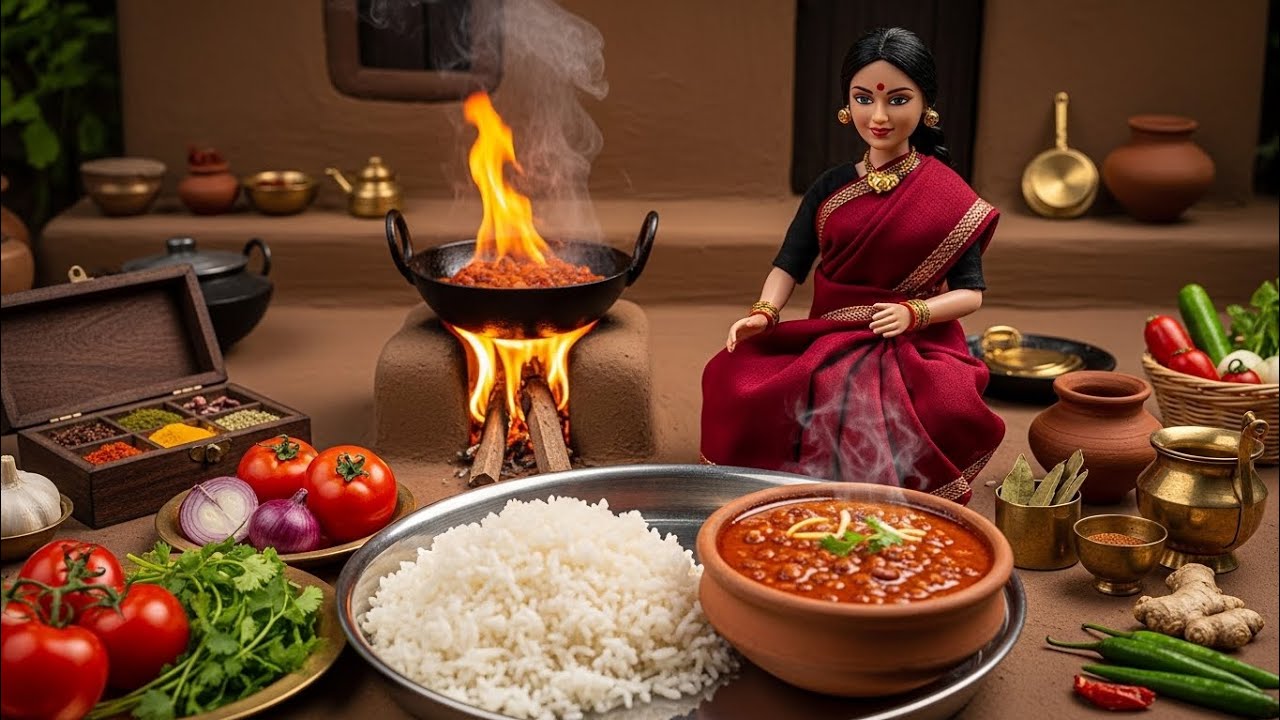 Miniature Doll Rajma Rice Cooking ASMR | Indian Village Tiny Kitchen Life