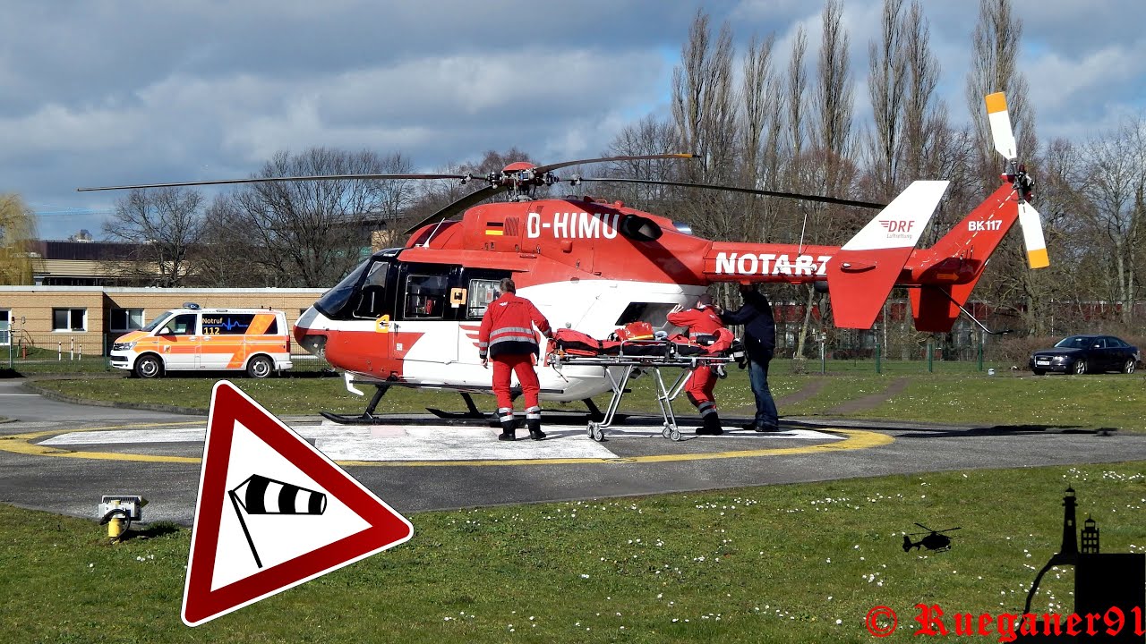 [HD] The last  Bk 117 in GER , stormy hover and departure , Christoph Dortmund in Greifswald