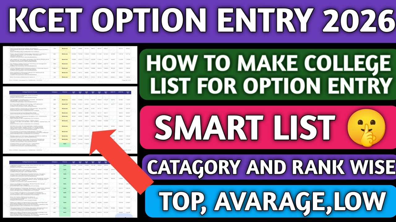COLLEGE LIST FOR KCET OPTION ENTRY 2026|HOW TO PREPARE COLLEGE LIST FOR OPTION ENTRY 2026|KCET 2026|