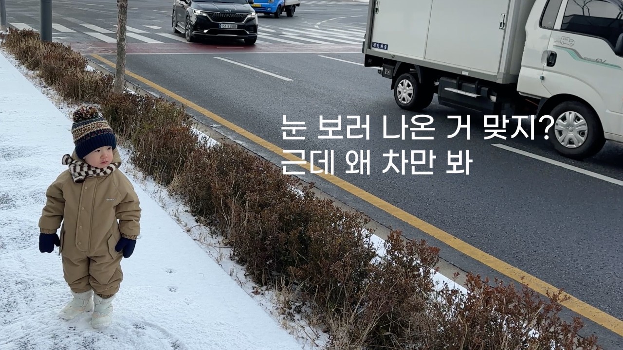 첫눈 산책인데 시선은 전부 중장비 | 1월의 외국인 엄마의 육아 브이로그