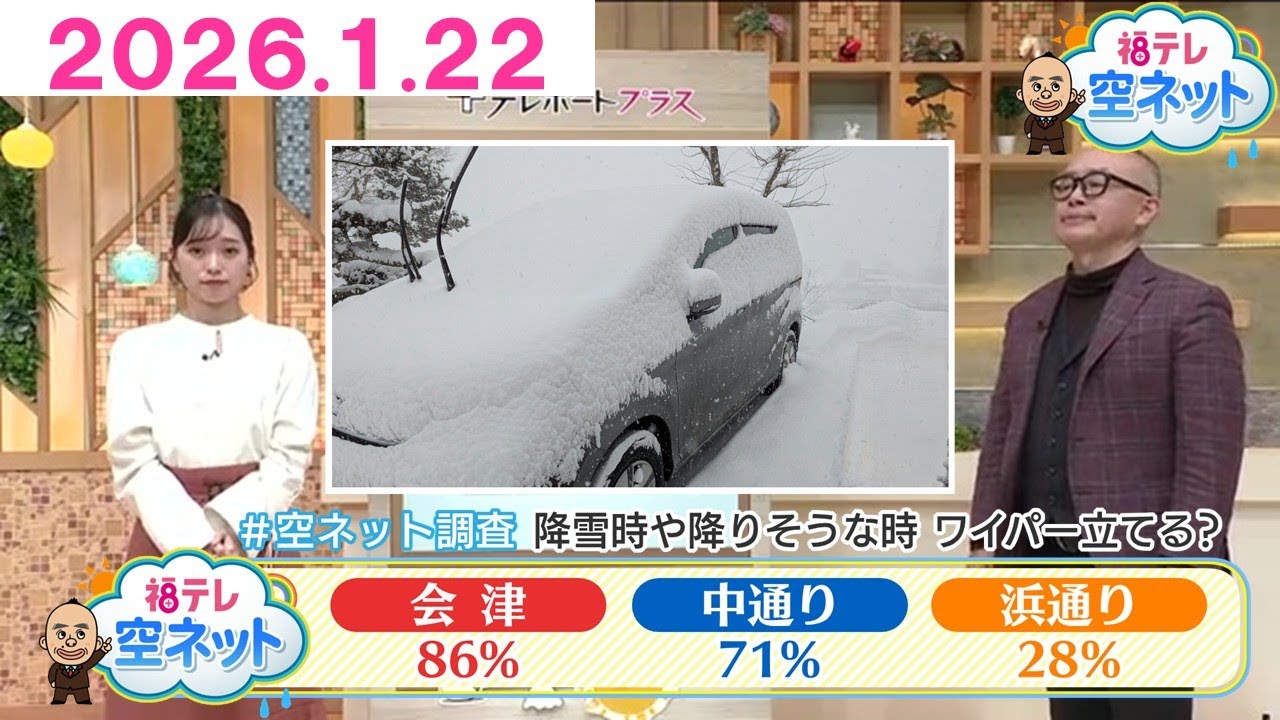【雪国の常識！？ワイパー上げる？そのまま？／今季最強最長寒波の最新情報】福テレ空ネット（2026年1月22日放送)