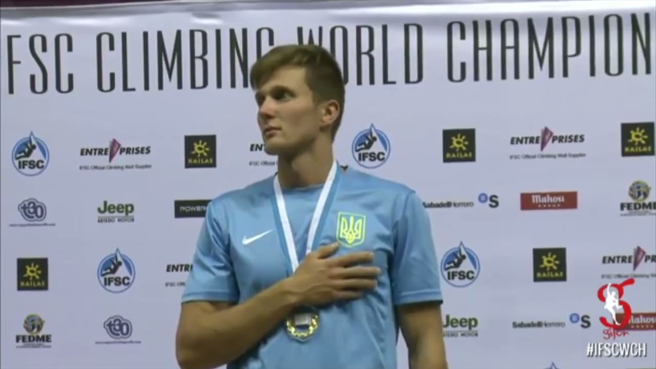 Anthem of Ukraine (2014 IFSC Climbing World Championships, men's speed, Danyil Boldyrev)