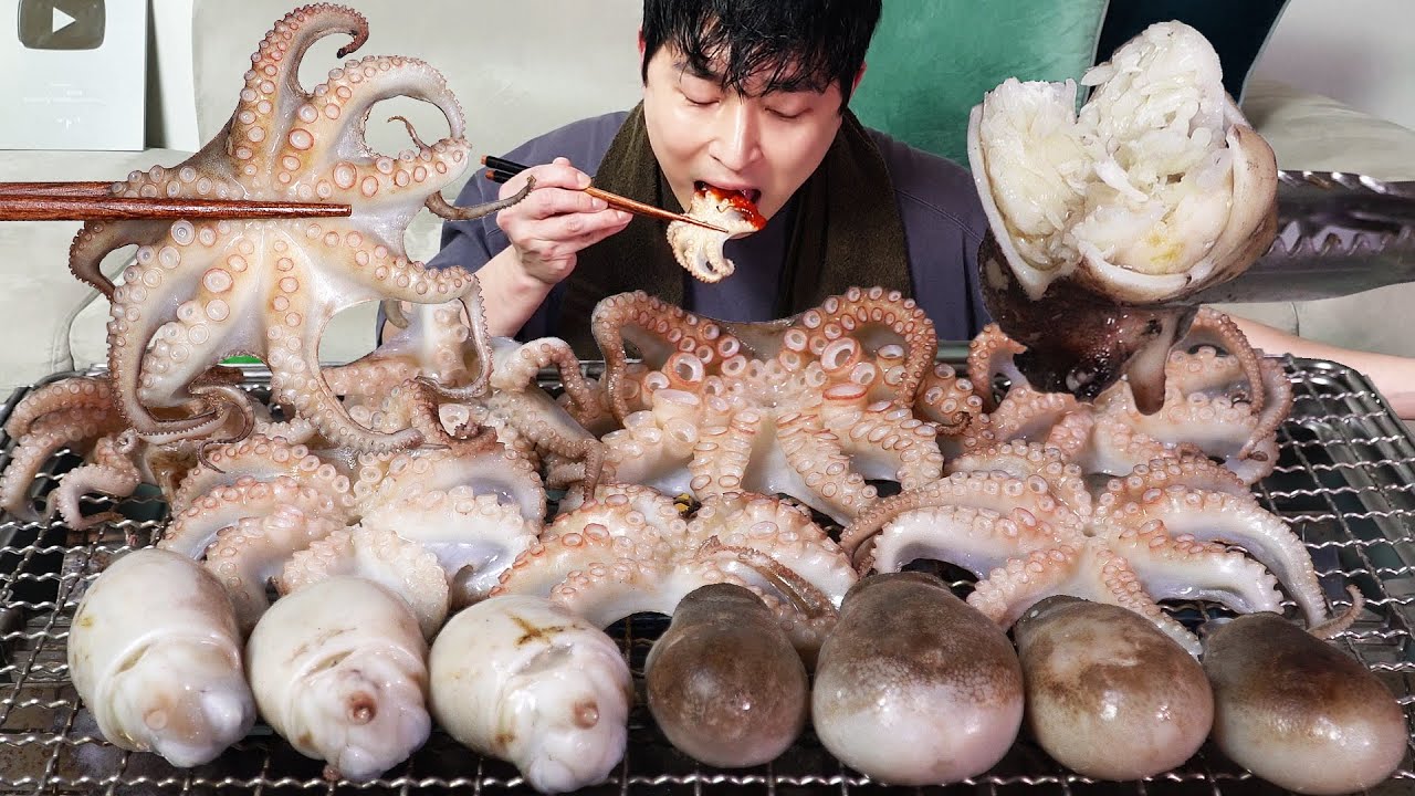 Жареный осьминог-паутиноногий! Это действительно вкусно MUKBANG REALSOUND ASMR EATINGSHOW
