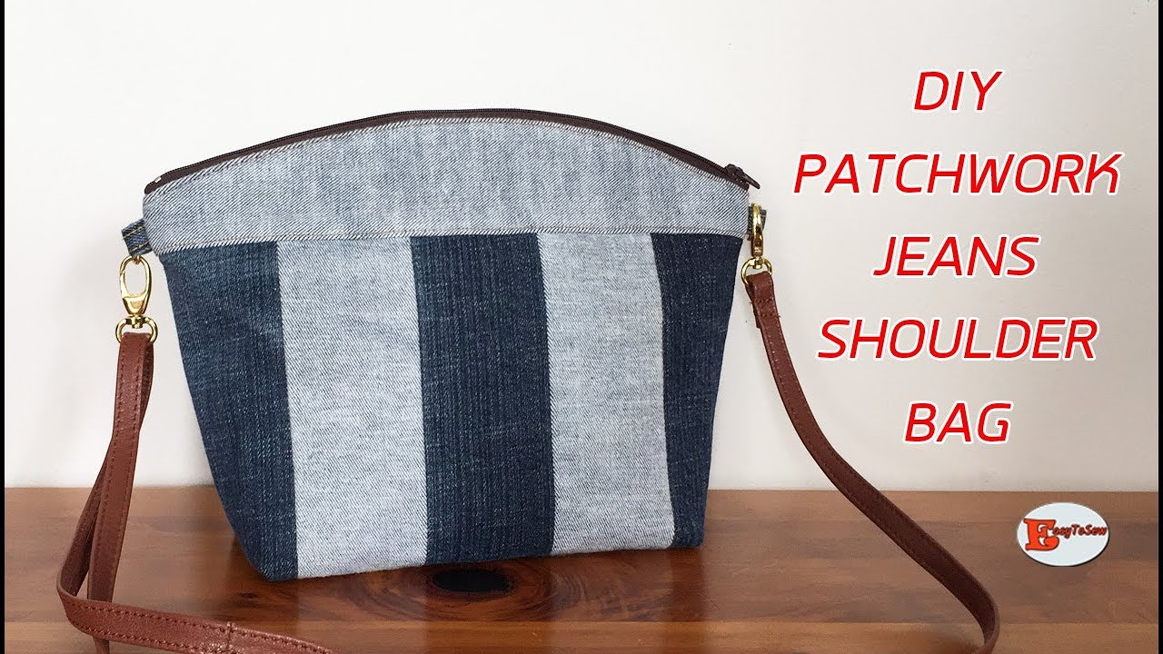 DIY JEANS  PATCHWORK SHOULDER BAG | JEANS TOTE BAG | DIY BAG OUT OF OLD JEANS | BAG SEWING TUTORIAL