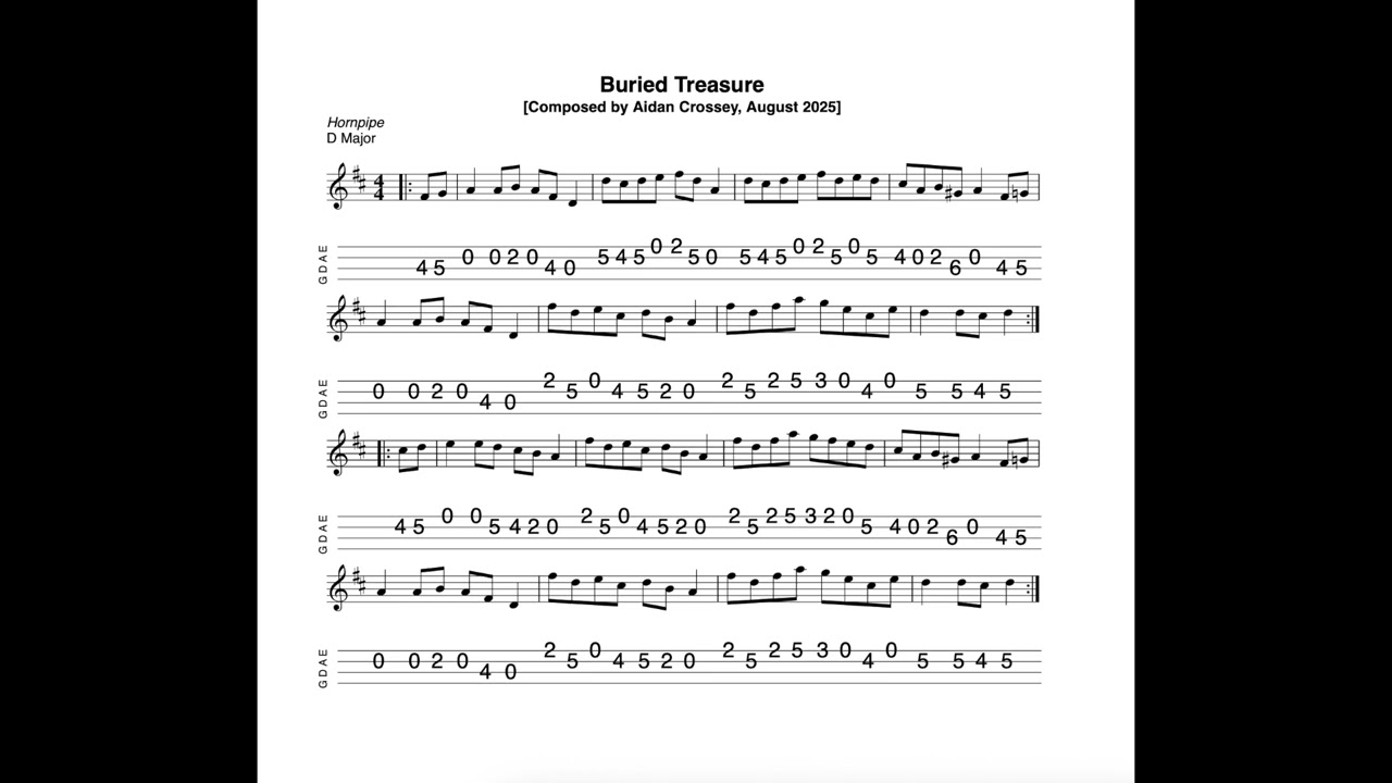 Buried Treasure - a hornpipe in D Major composed, tabbed and played by Aidan Crossey