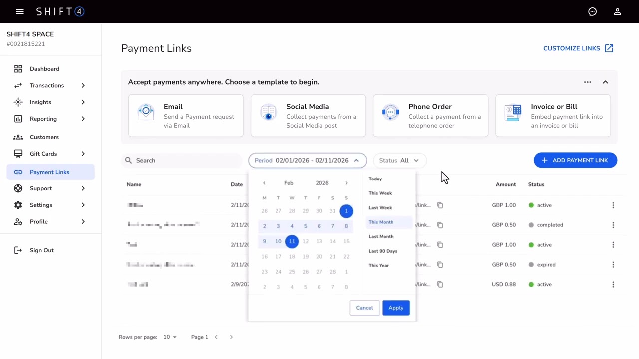 Payment Links: Manage Links