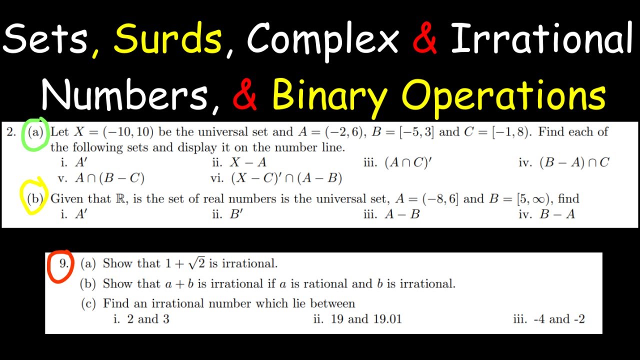 Set Theory Tutorial Sheet Solutions - Sets,Surds, Complex numbers, Irrationals & Binary Operations