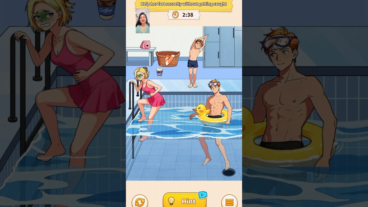Brain Puzzle 3: Crazy Mind - Level: POOL FART - Help her fart secretly without getting caught.