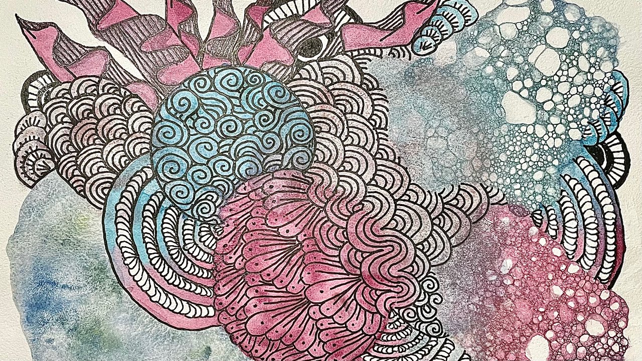 Abstract watercolor line and wash, intricate doodles 🩷 4K doodle/paint along with written guide