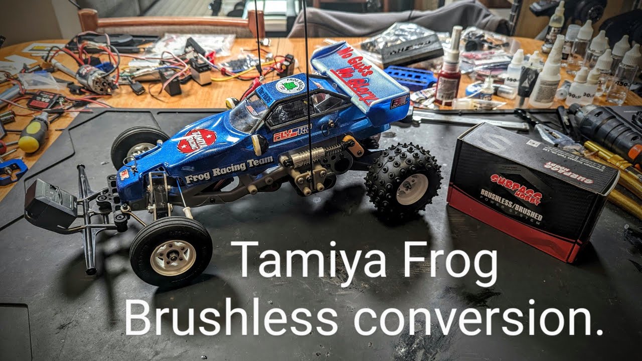 Tamiya Frog brushless conversion surpass hobby 4370KV motor and 60amp ESC.