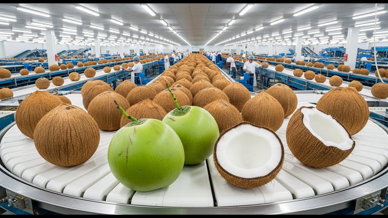 Inside the World's LARGEST Coconut Processing Plant: From Hard Shells to Creamy Milk!
