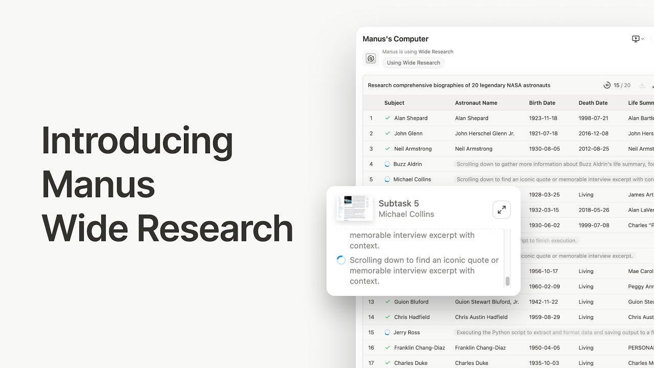 Research at scale with Manus Wide Research