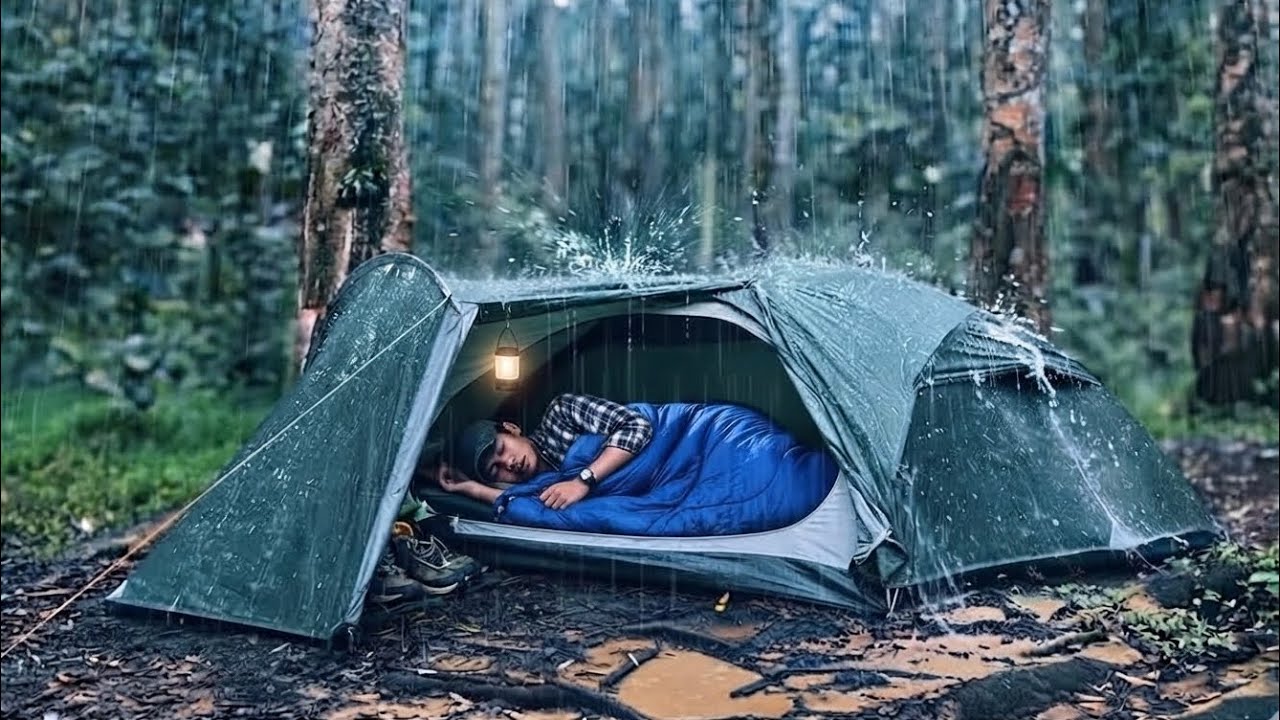 Camping Alone in Long Heavy Rain | Endless Rain All Day & Peaceful Sleep
