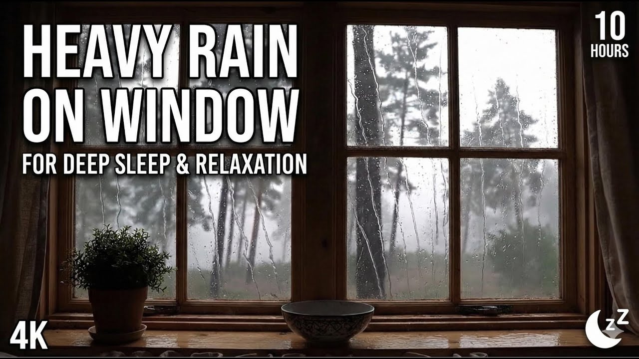 Heavy Rain on Window Sounds for Deep Sleep & Relaxation | Cozy Forest Ambience (No Thunder)
