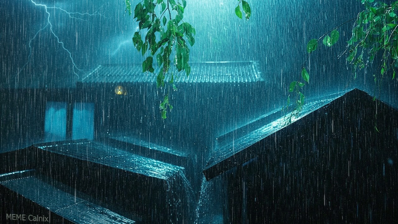 Drift Off Quickly 🌧️ Heavy Rain & Deep Thunder on Old Tin Roof for Nighttime Relaxation