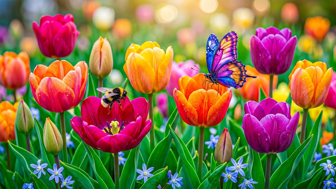 Beautiful Flower Paradise 8K 🌸 Butterflies Dancing & Gentle Nature Sounds | Relaxing Garden Ambience