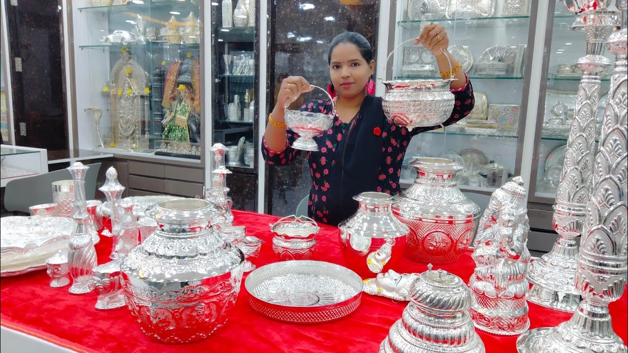 South Indian Silver Kuthuvilauku Designs  Rs.4 Less Per Gram Wholesale Pooja Thali Set with PriceTag