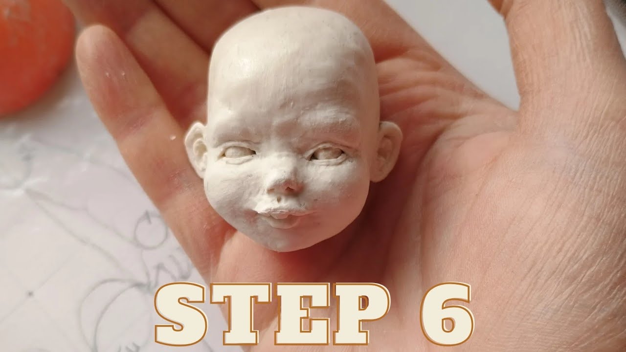 Step 6 - Sculpting a doll head: eyebrows, chin  #bjd #tutorial #artdoll #sculpture #dollmaking #diy