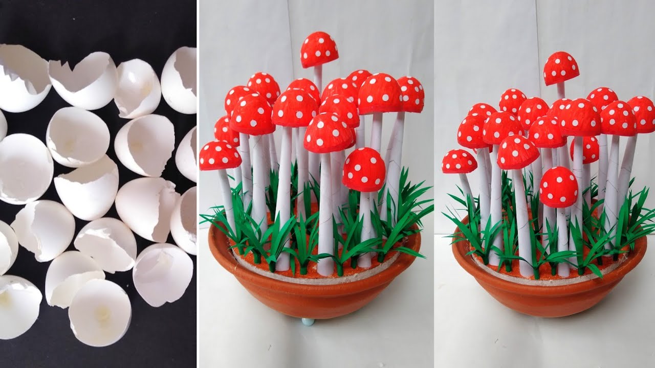 Mushroom Craft Ideas With Egg Shell | Egg Shell Craft Ideas | Waste Egg Shell Craft
