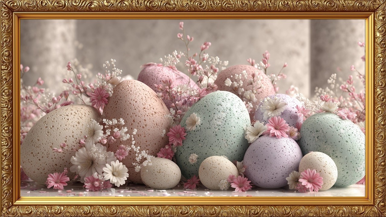 Elegant Easter Eggs Still Life | 2 Hours | Gold Frame TV Art | 4K
