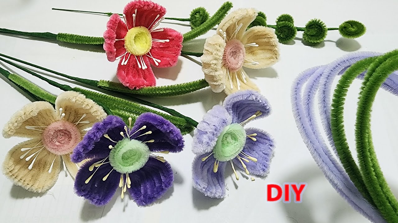 How to make a beautiful poppy flower from a pipe cleaner | Chenille flowers by handcraft sreyneang